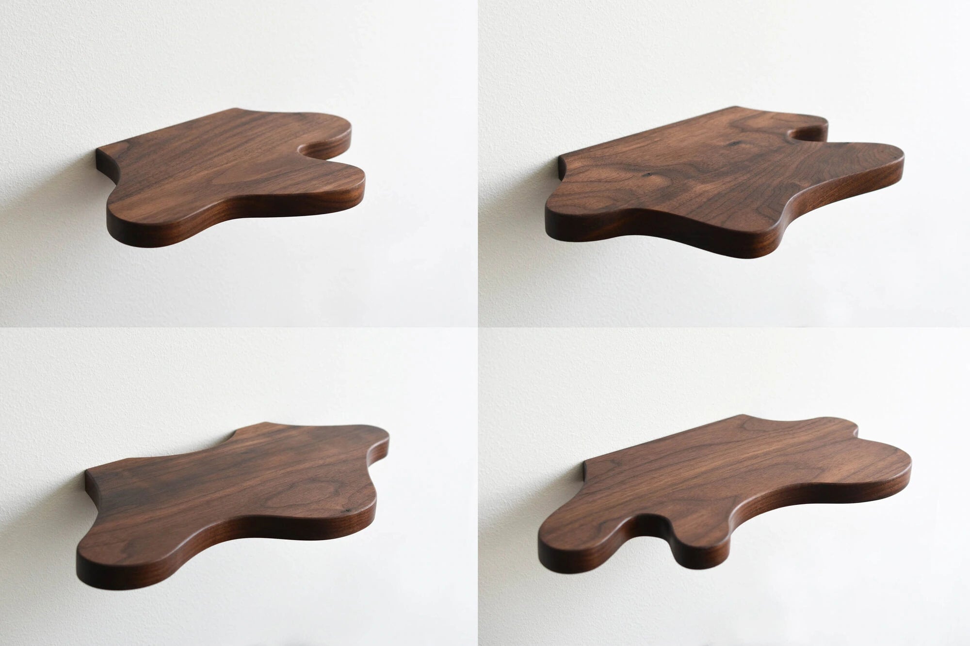 freeform shelves made of walnut wood