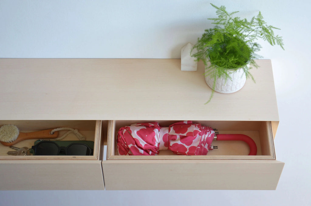 maple entryway shelf