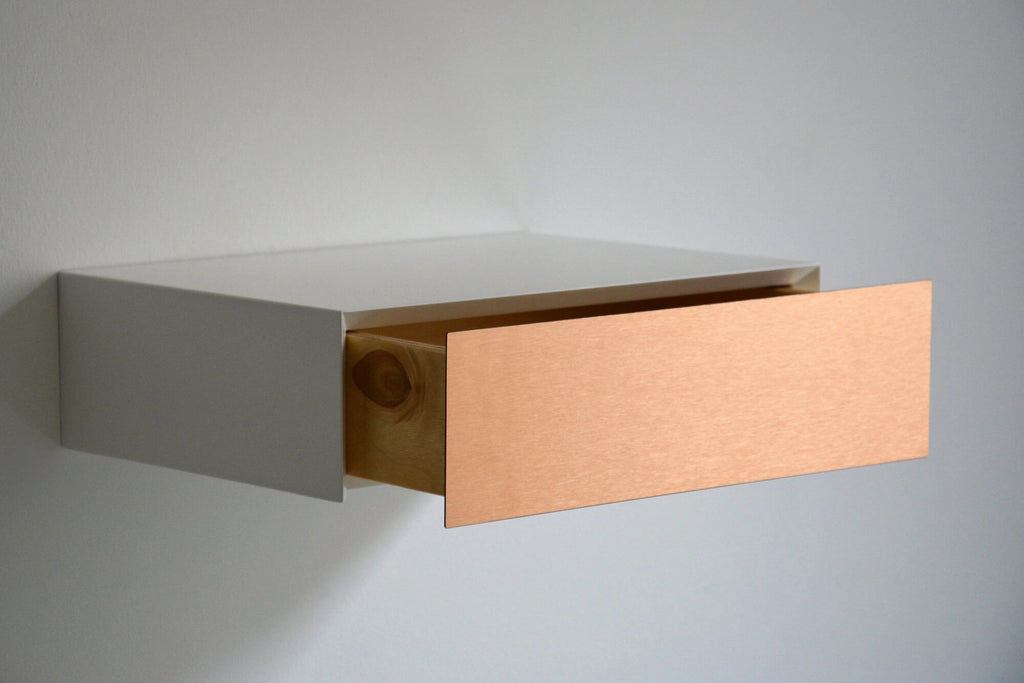 nightstand with copper drawer