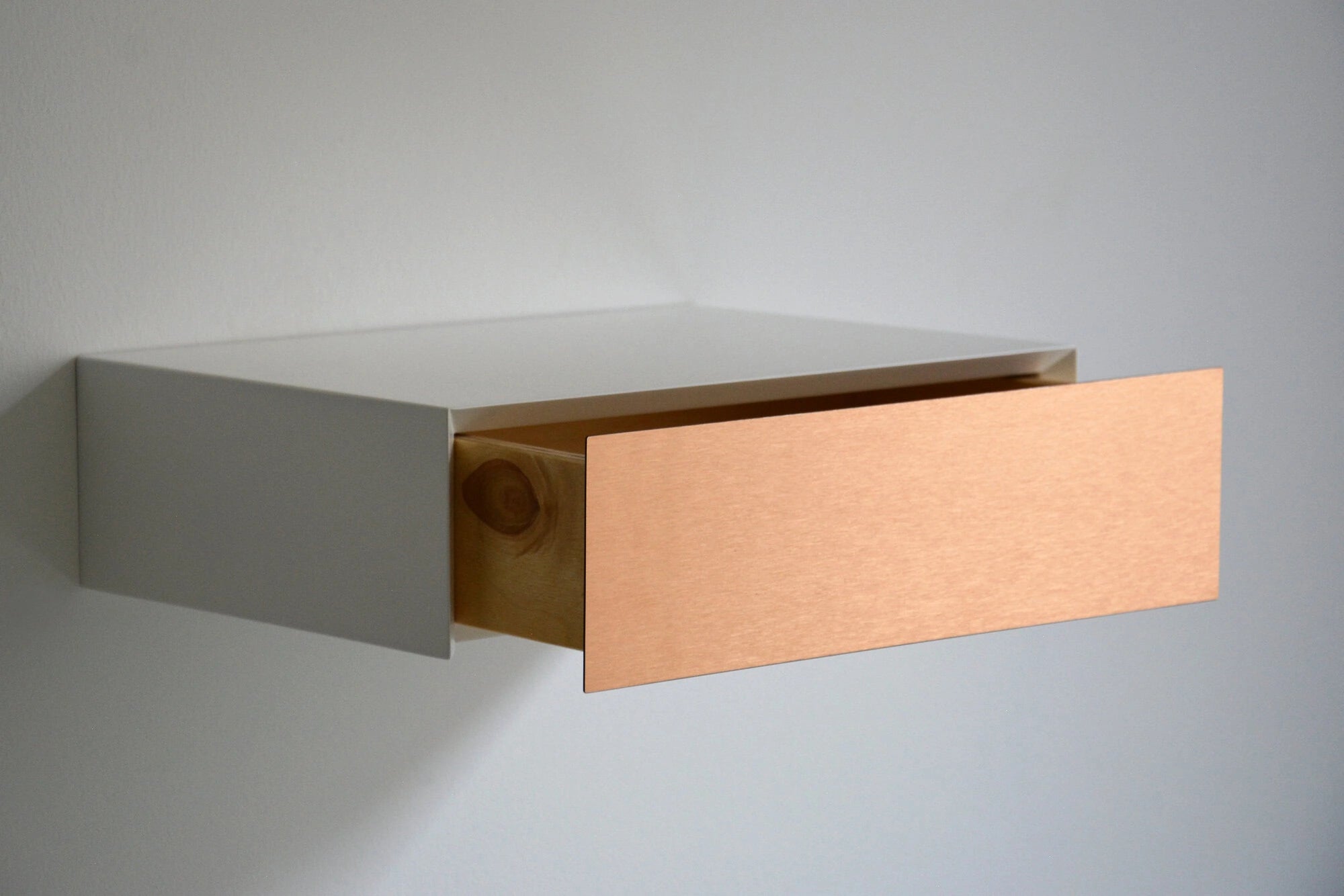 nightstand with copper drawer