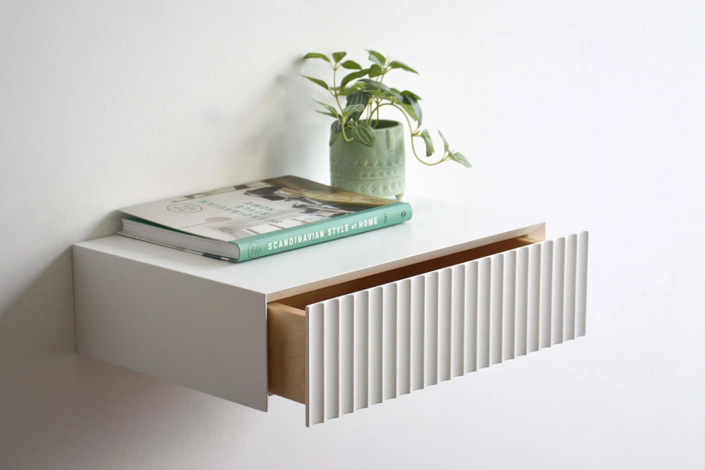 floating nightstand with fluted drawer