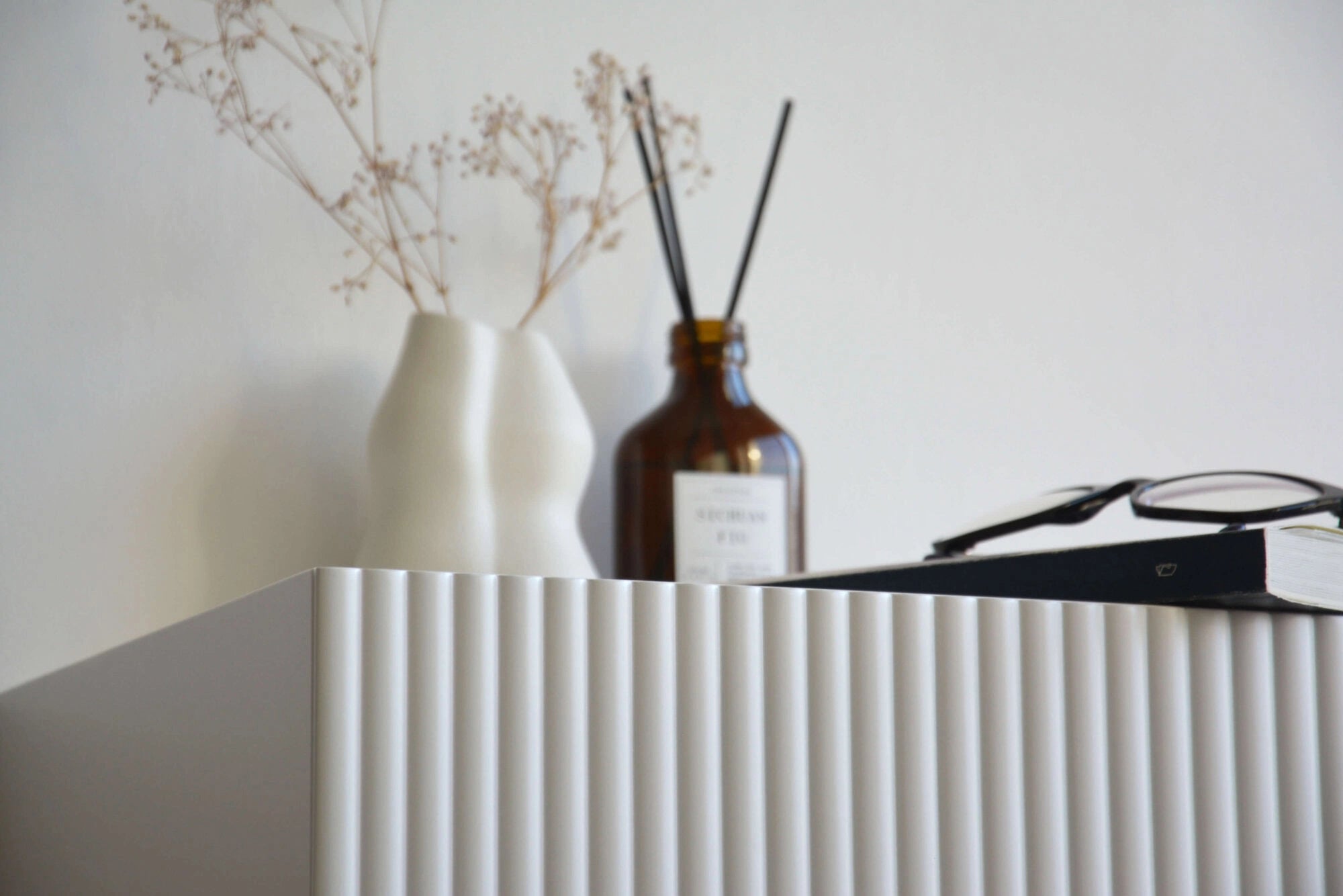 fluted white drawer front