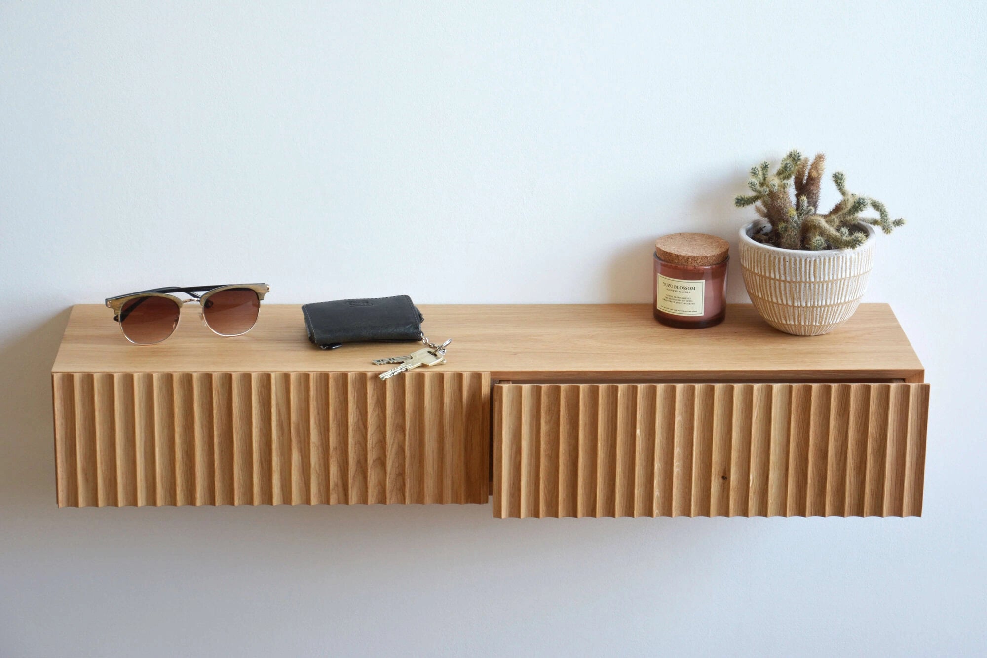 oak entryway shelf
