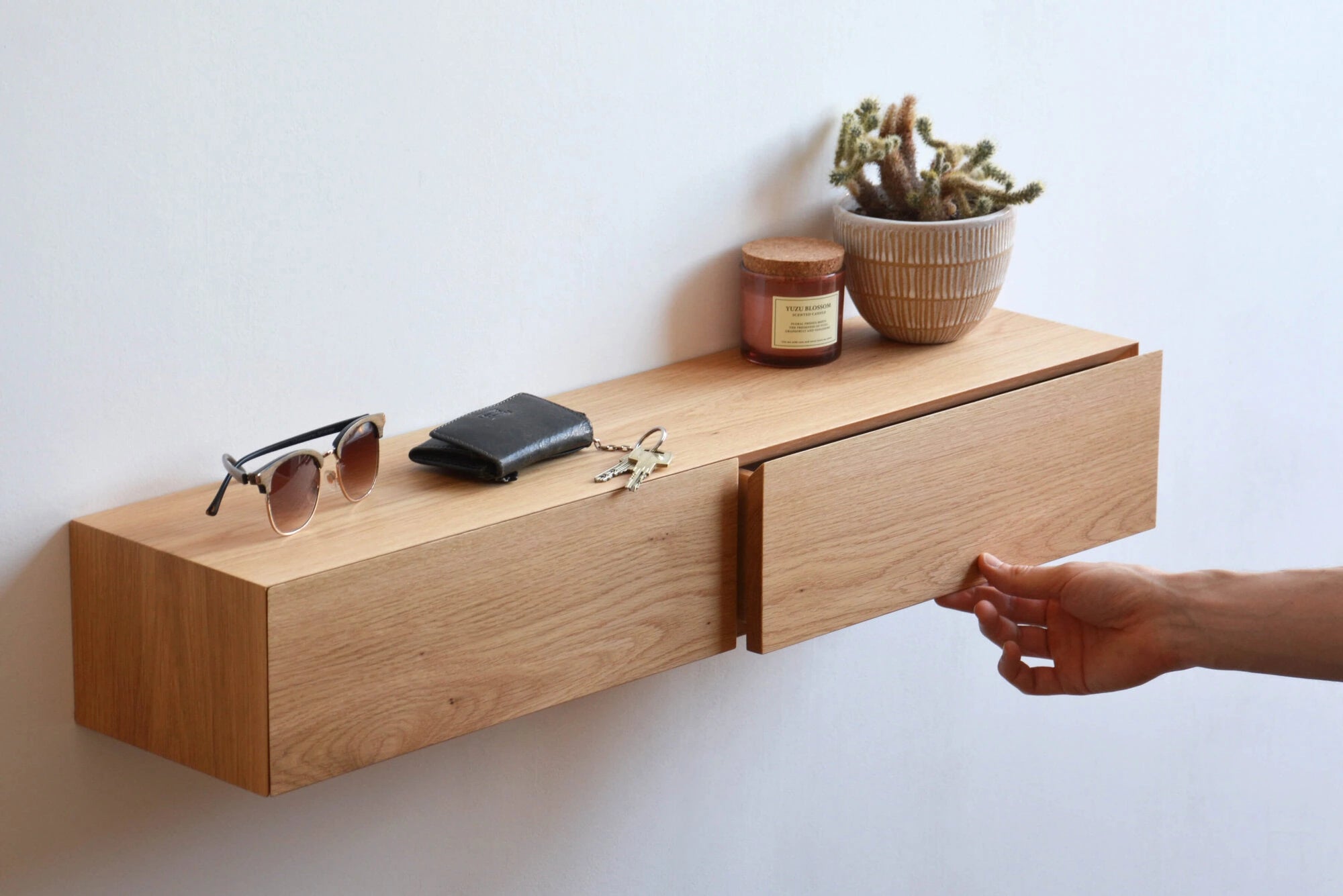 oak entryway shelf