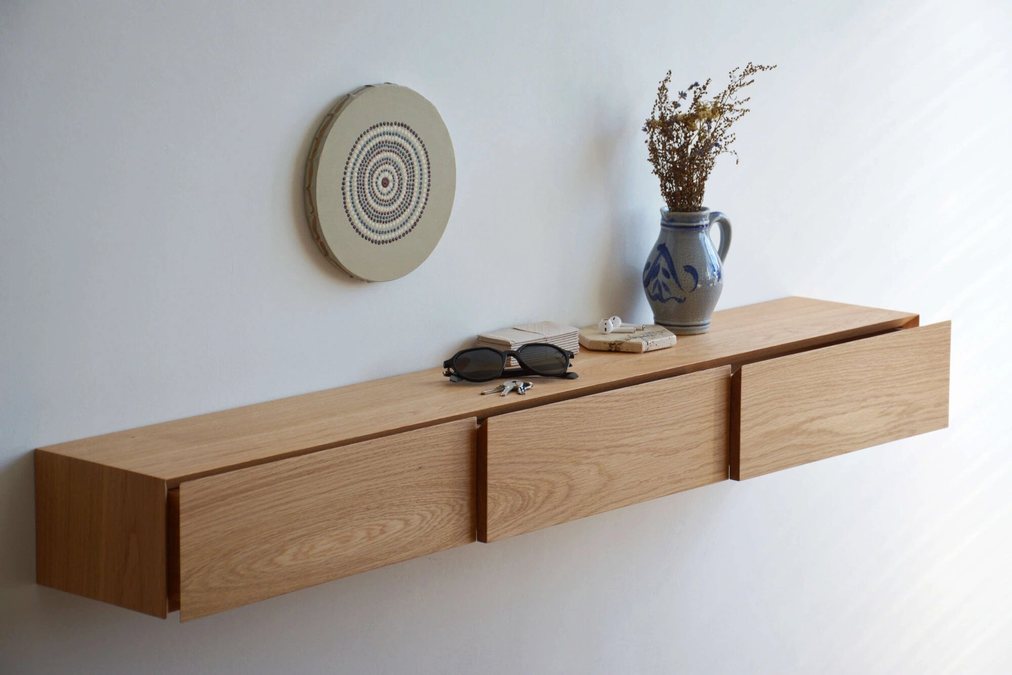 oak entryway shelf