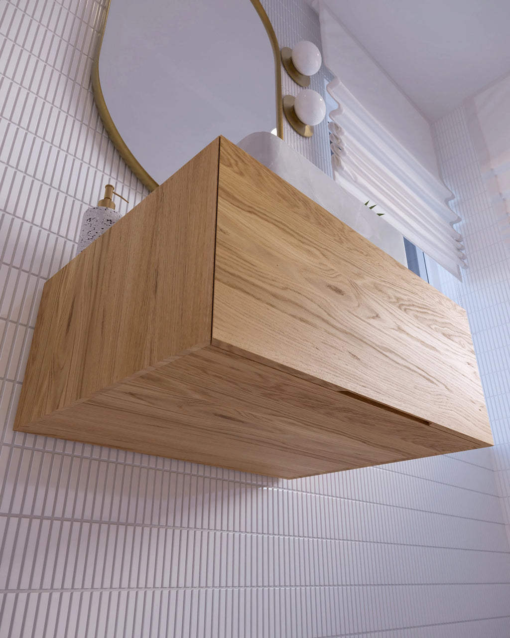 oak floating bathroom vanity