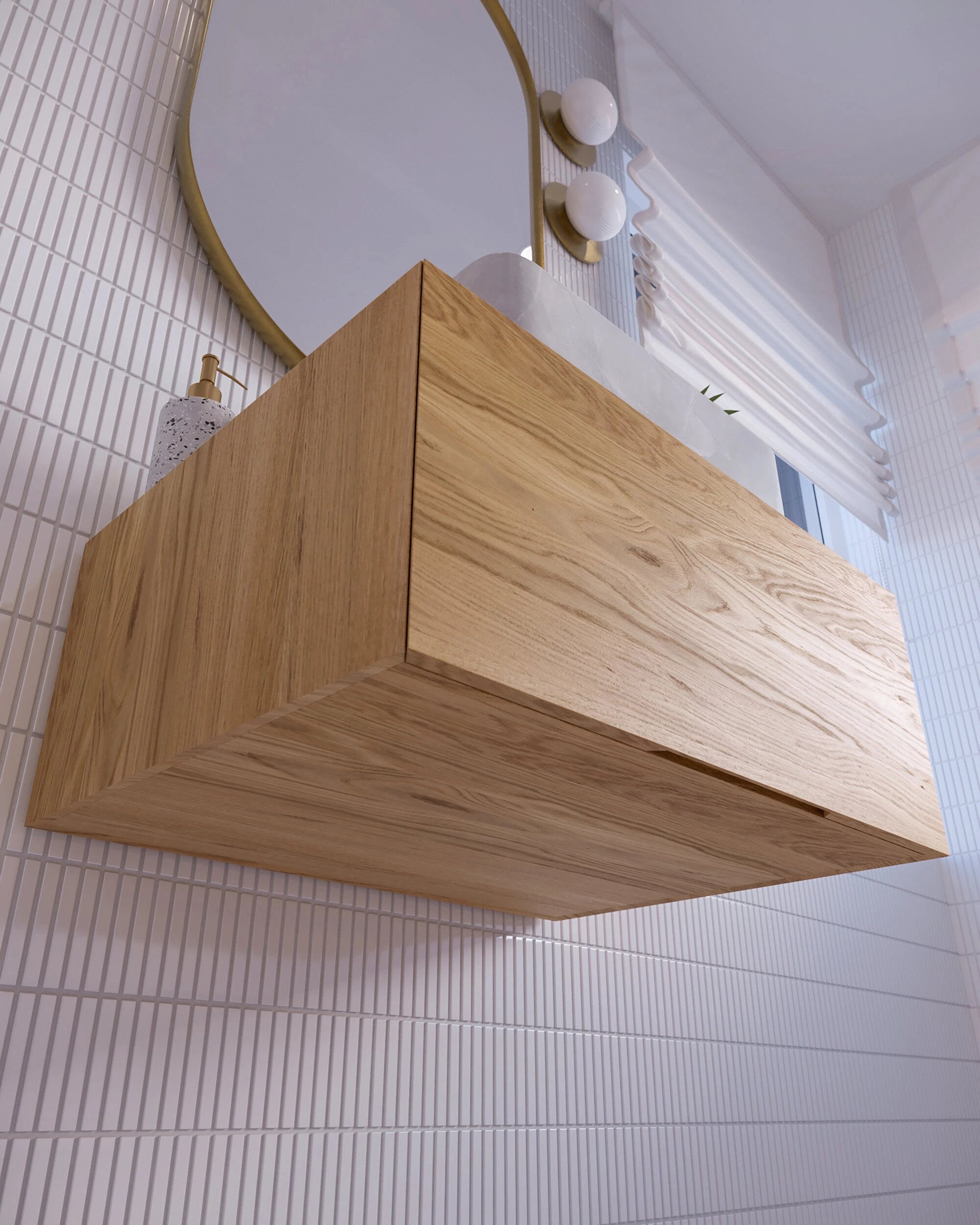 oak floating bathroom vanity