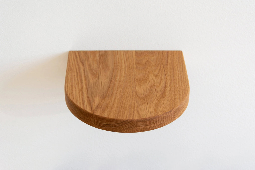 oak floating shelf with arch shape