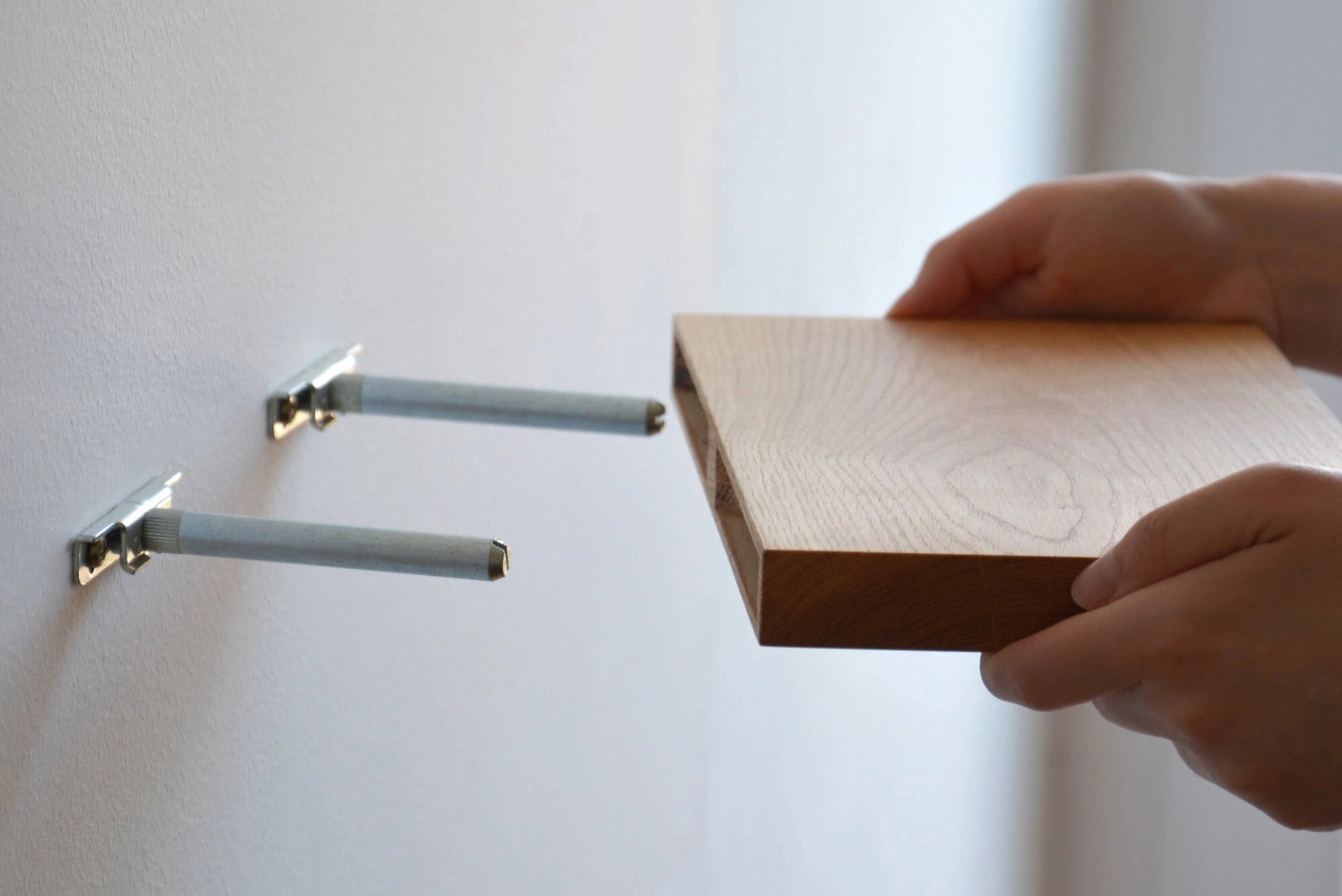 oak floating shelf mounting