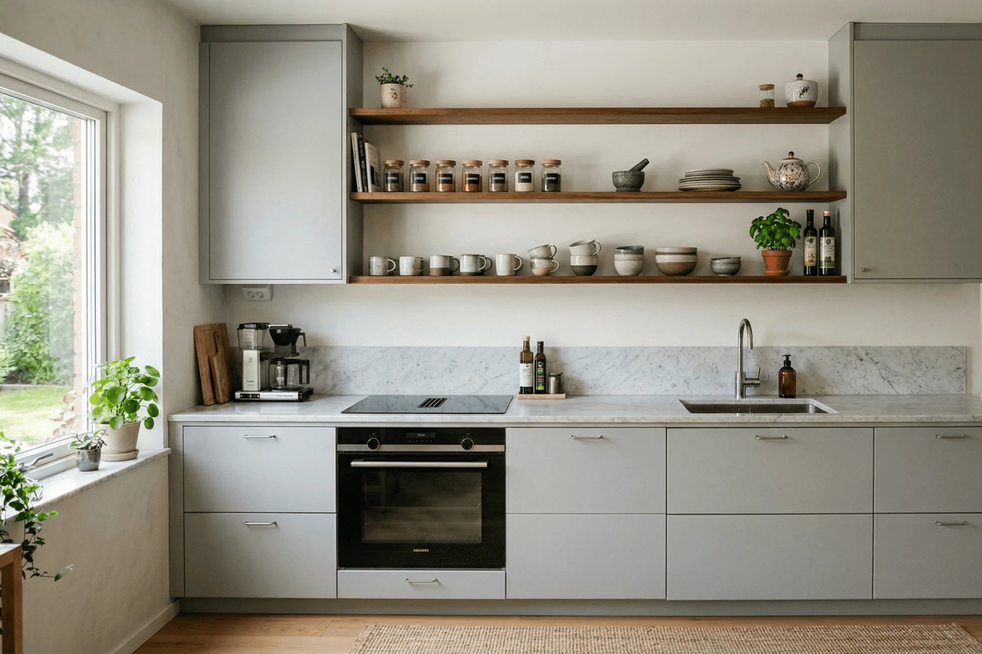 open shelving kitchen