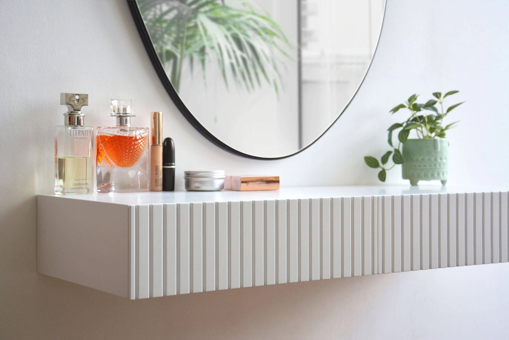 white reeded dressing table