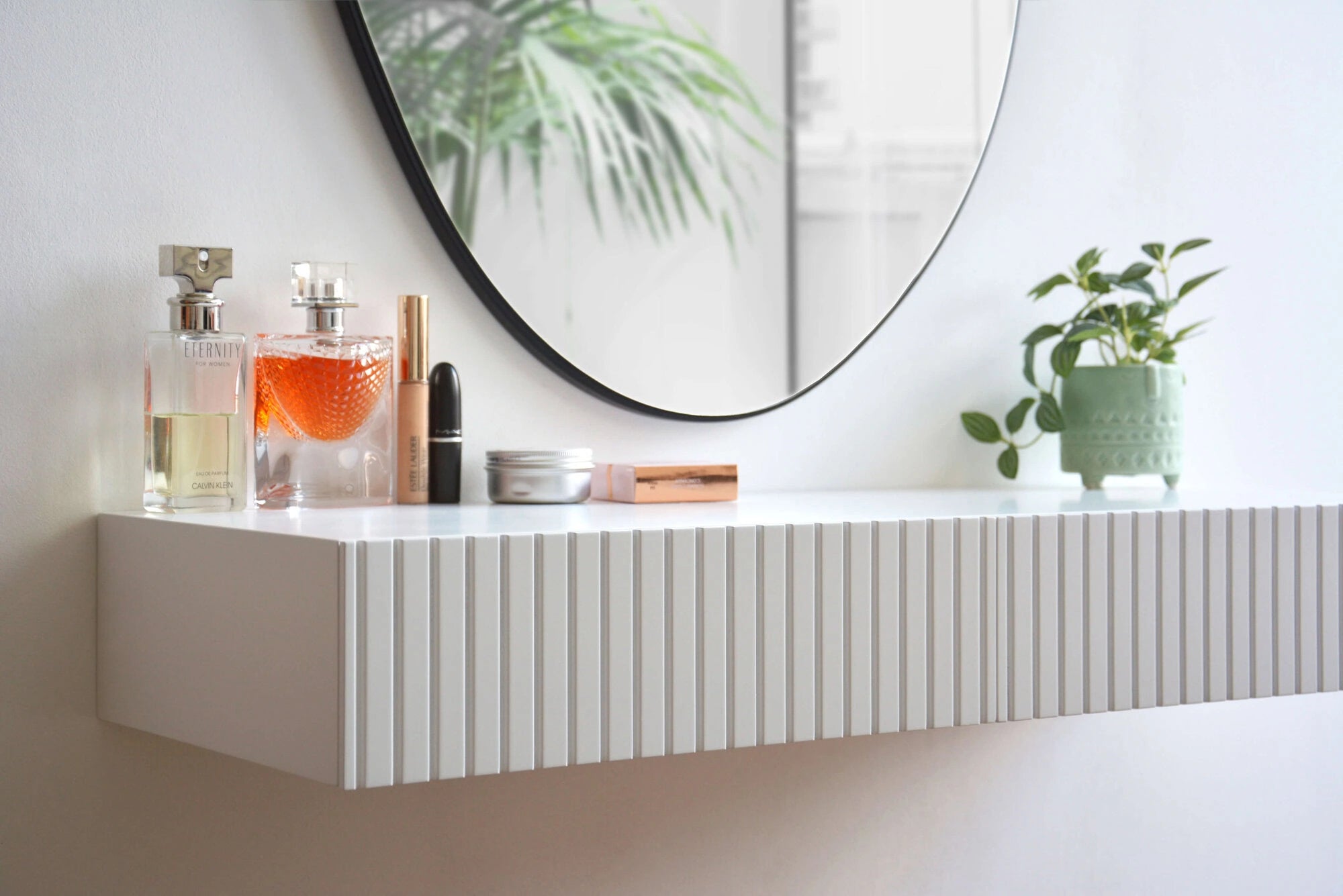 white reeded dressing table