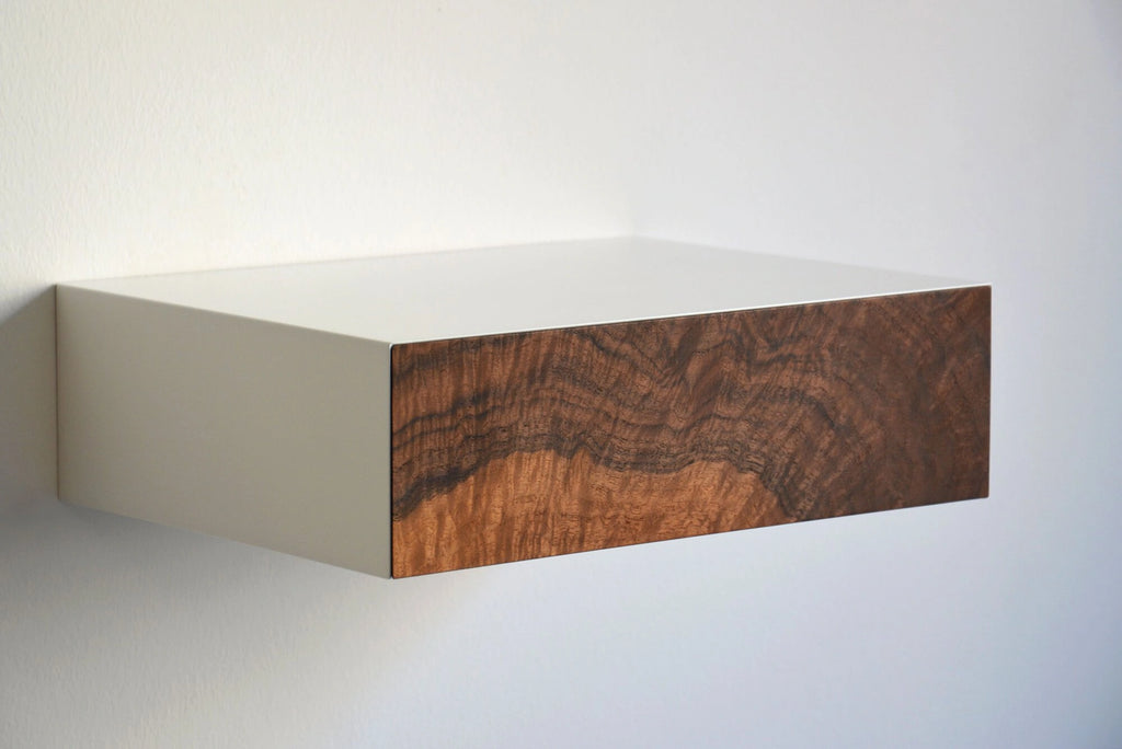 wall-mounted burl bedside table