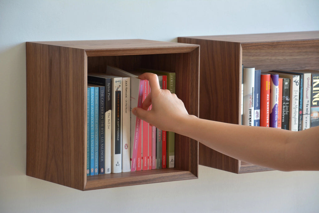 walnut cube bookshelf