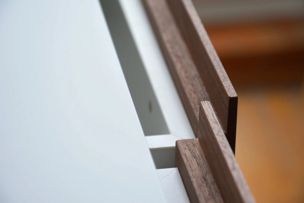 walnut drawers of a dressing table