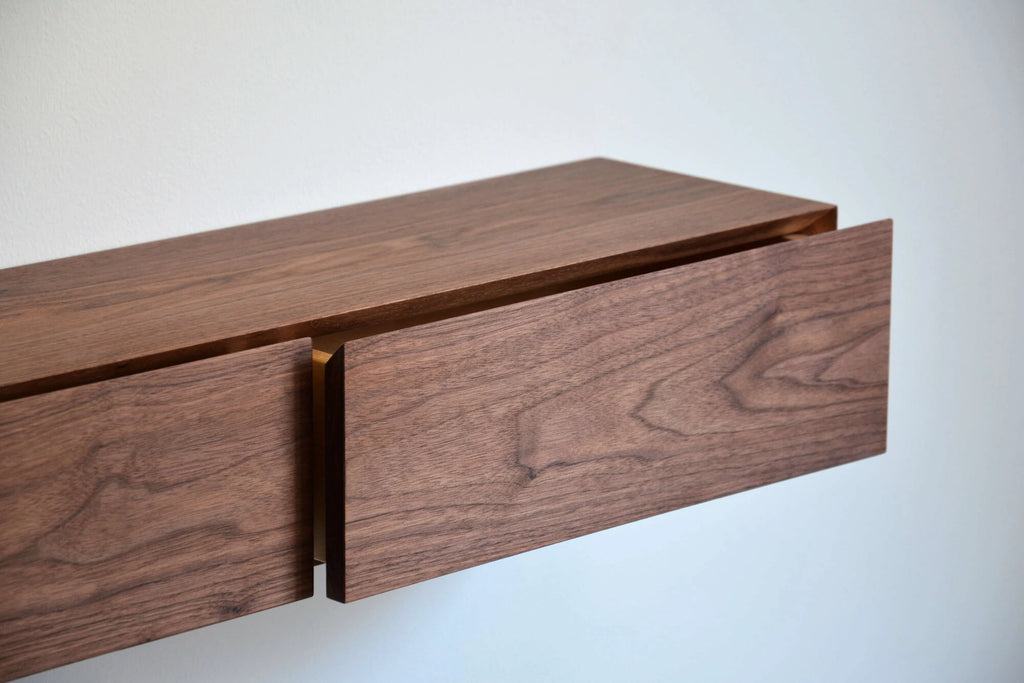 walnut floating entryway shelf
