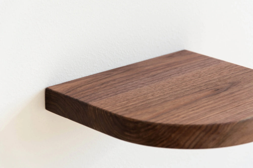 walnut floating shelf with arch shape