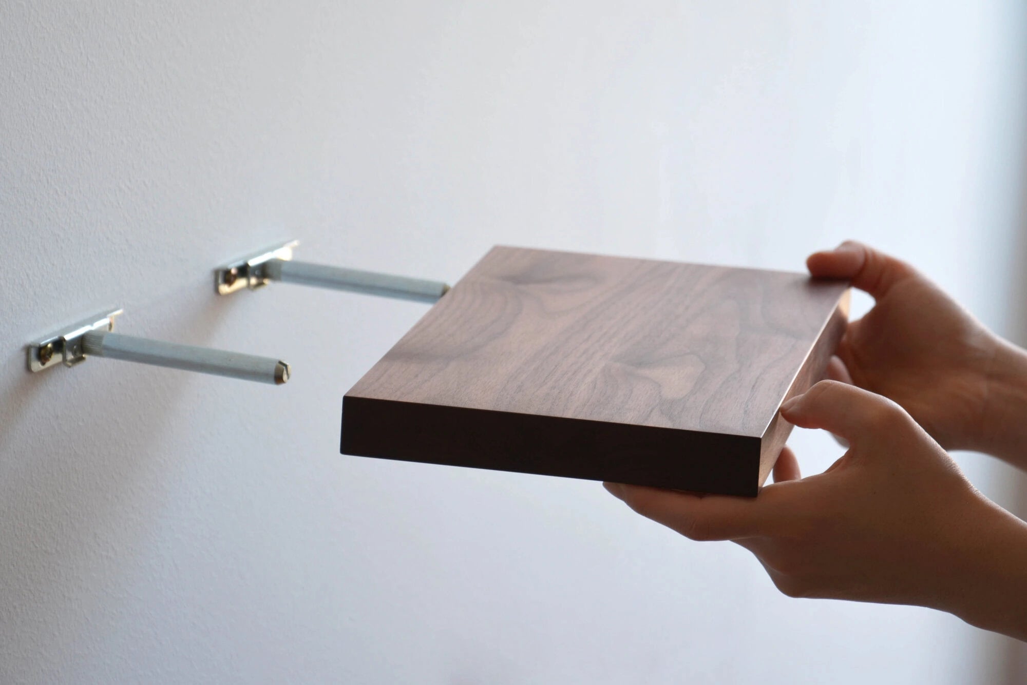 walnut floating shelf mounting