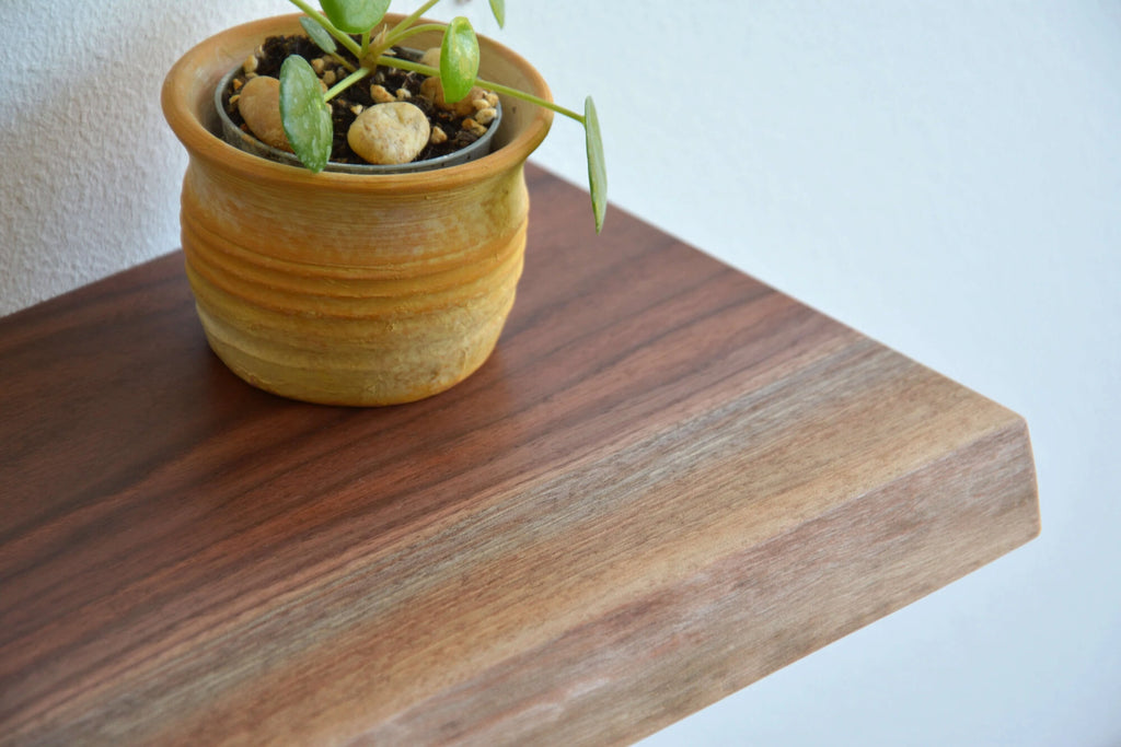 walnut live edge floating shelf