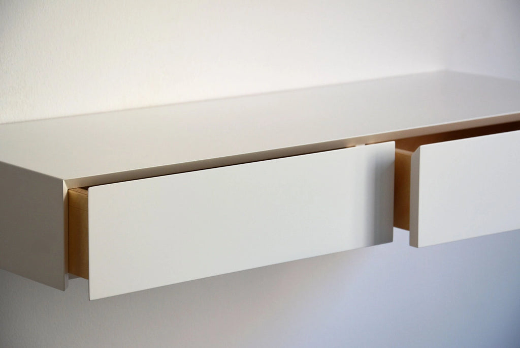 white floating dressing table with drawers