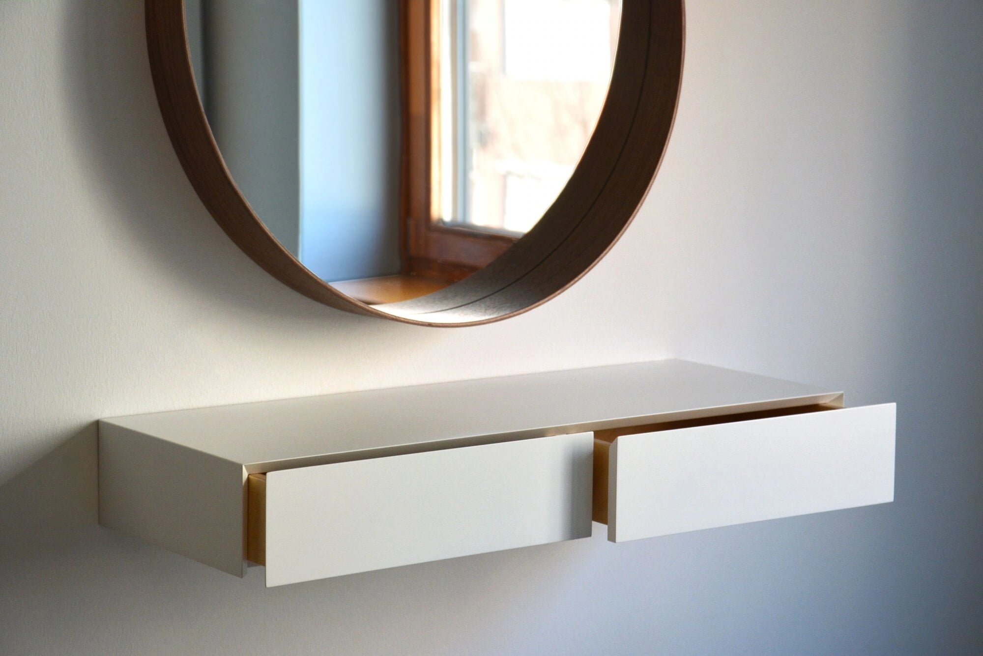 white floating makeup shelf