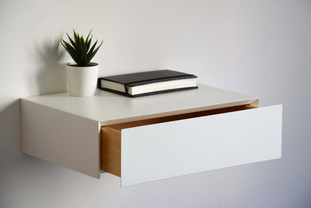 white floating nightstand